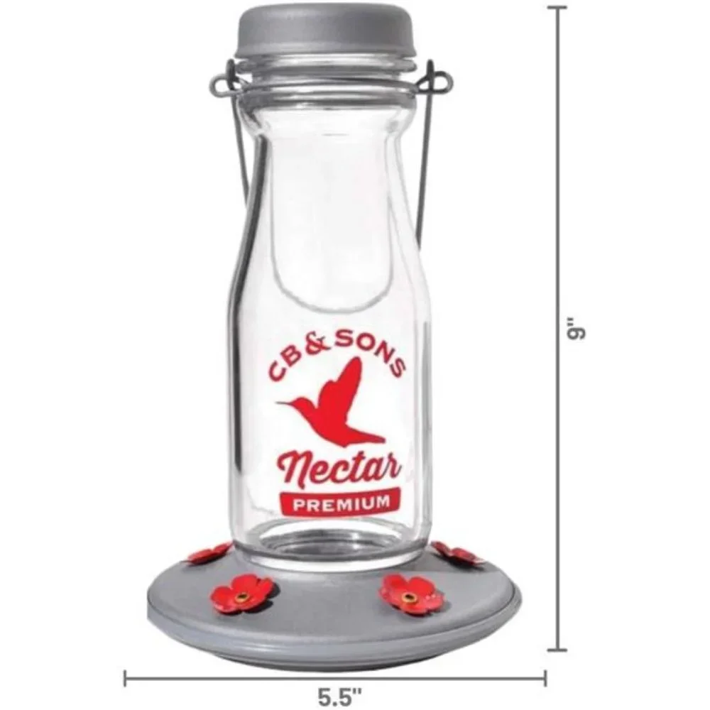 Jersey Hummingbird Feeder, Glass Milk Bottle Hummingbird Feeder for Outdoors